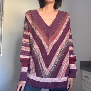Free People V-Neck Sweater in Purple and Pink